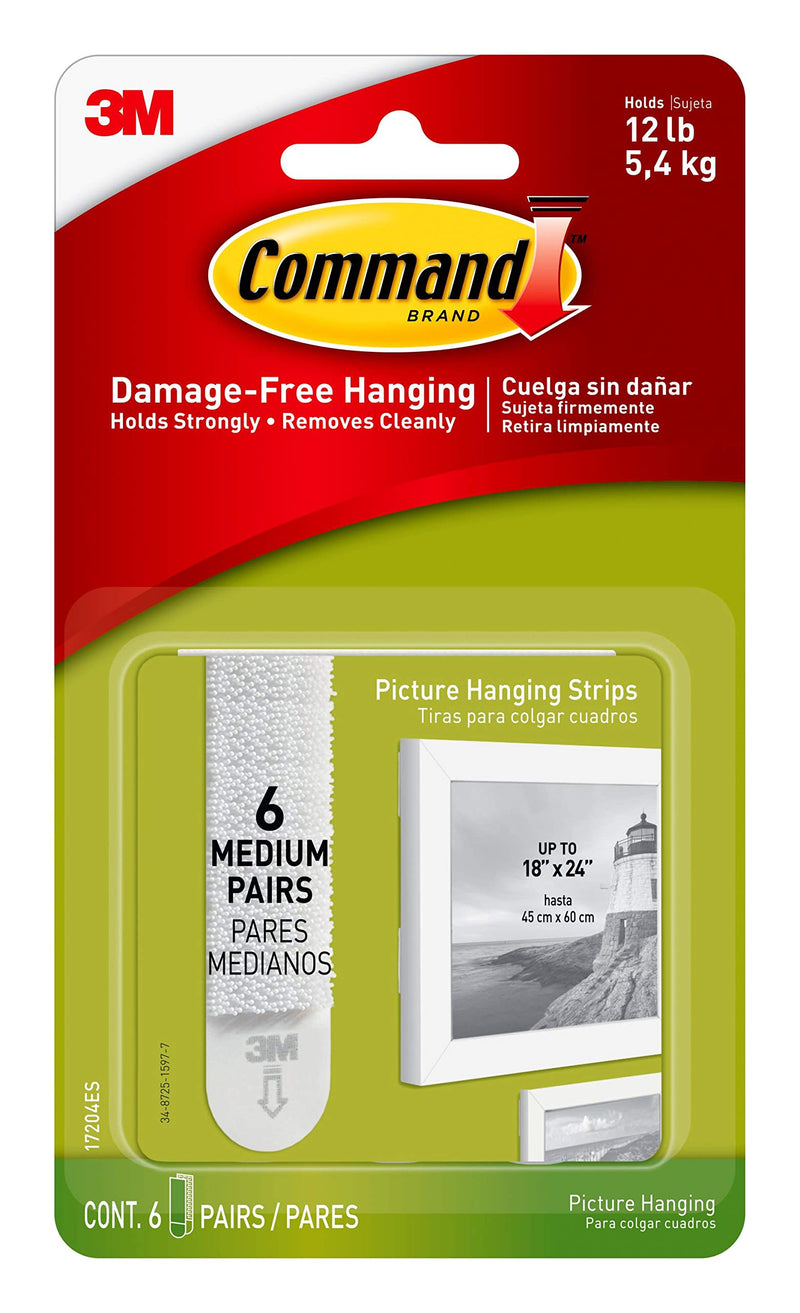  [AUSTRALIA] - Command Picture Hanging Strips, Medium, White, Indoor Use, 6-Pairs, Holds up to 12 lbs 6 Pairs