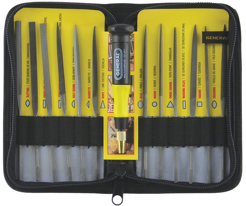  [AUSTRALIA] - General Tools 707475 Swiss Pattern Needle File Set, 12-Piece, Black, Set of 12 and Handle