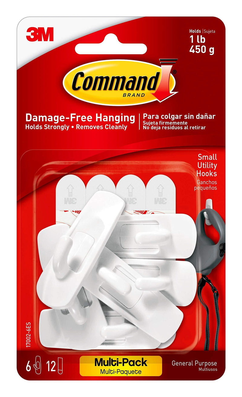 Command Small Utility Hooks, White, 6-Hooks, Organize Damage-Free 6 Hooks - LeoForward Australia