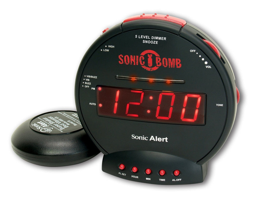  [AUSTRALIA] - Sonic Bomb Dual Extra Loud Alarm Clock with Bed Shaker, Black | Sonic Alert Vibrating Alarm Clock Heavy Sleepers, Battery Backup | Wake with a Shake Multicolor