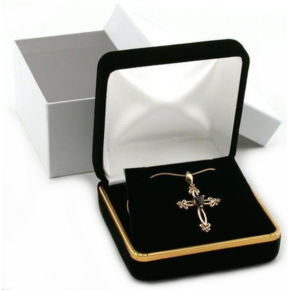  [AUSTRALIA] - Black Velvet Necklace Pendant Gift Box with Brass Trim