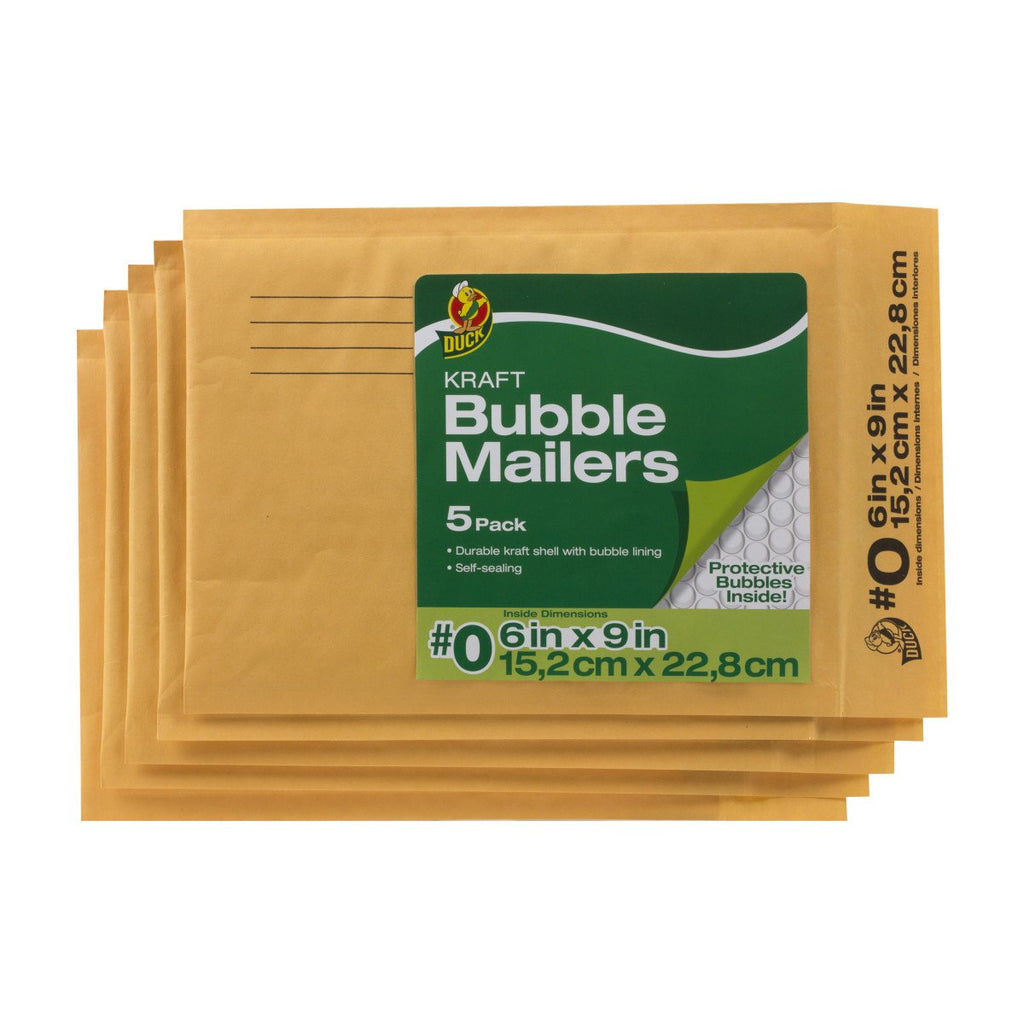  [AUSTRALIA] - Duck Brand Kraft Bubble Mailers, 0-6 x 9 Inches, 5-Pack (284691), Tan 6 x 9 inches