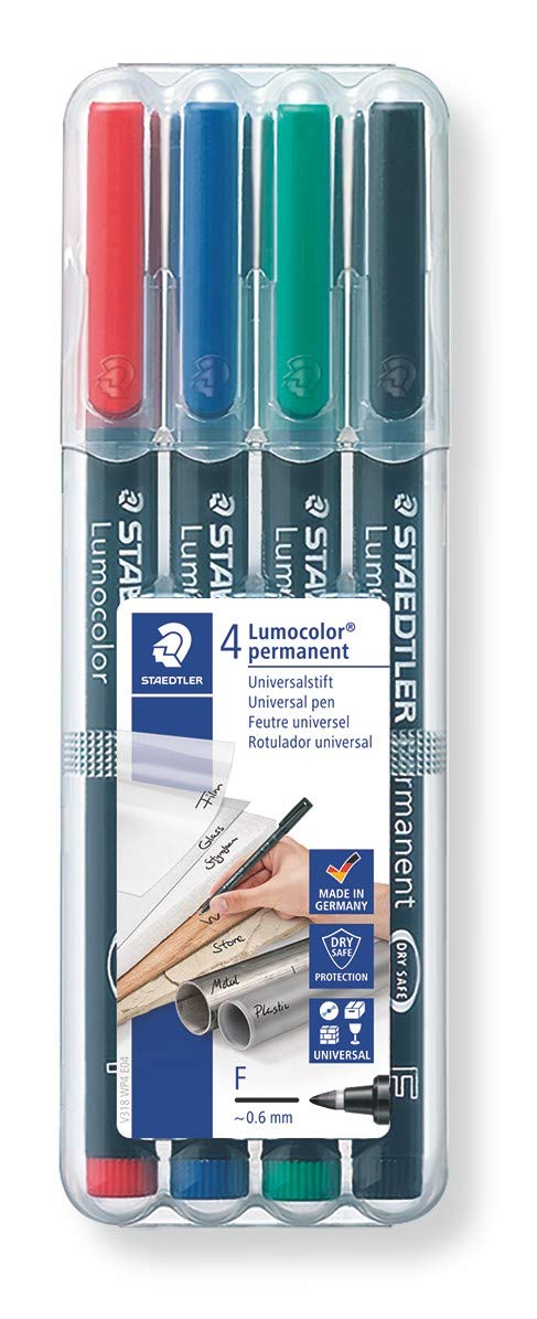  [AUSTRALIA] - Staedtler 318-WP4 Lumocolor Permanent Universal Pens, Fine Point, 0.6mm, Assorted, 4 per Set 1 0.6 mm line Width