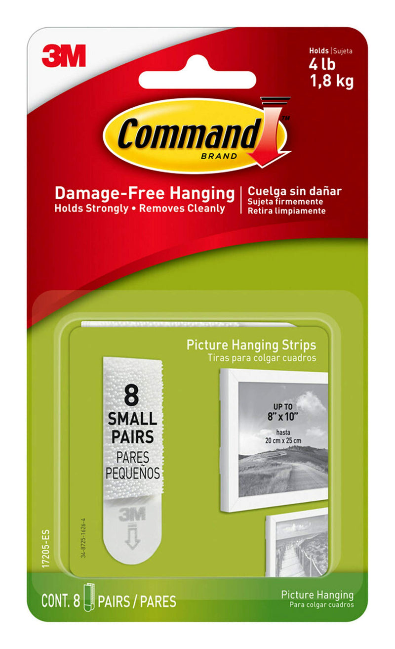  [AUSTRALIA] - Command Small Picture Hanging Strips, Holds up to 4lbs., 8-Pairs (16-Strips), Decorate Damage-Free 8 Pairs