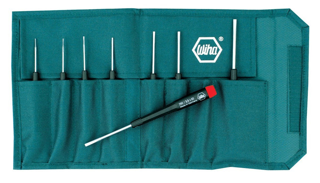  [AUSTRALIA] - Wiha 26099 Precision Slotted Screwdriver Set in Canvas Pouch, 8 Piece Set