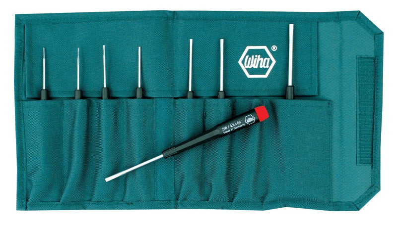  [AUSTRALIA] - Wiha 26099 Precision Slotted Screwdriver Set in Canvas Pouch, 8 Piece Set