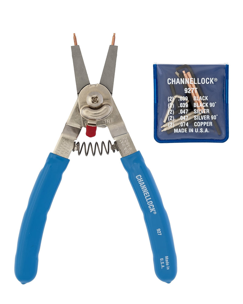  [AUSTRALIA] - Channellock 927 8-Inch Snap Ring Plier | Precision Circlip Retaining Ring Pliers | Includes 5 Pairs of Interchangeable Tips | Made in the USA