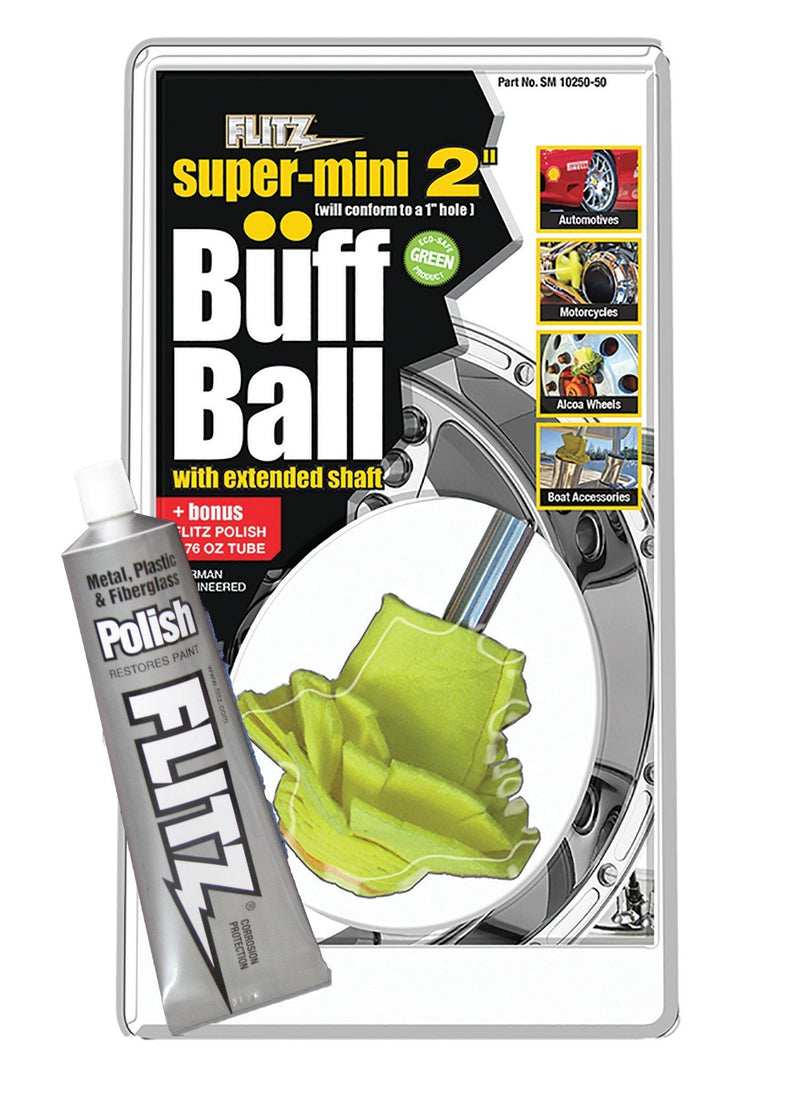  [AUSTRALIA] - Flitz Buff Ball Car Buffer Drill Attachment with Self-Cooling Design That Never Scorches or Burns + No Exposed Hardware to Prevent Scratches, Buff and Polish Any Surface, Machine Washable, 2 Inch Single