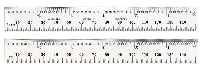 Starrett C636EM-6 Spring Tempered Steel Rule With Inch And Millimeter Graduations, 6" Length, 19mm Width, 1.2mm Thickness - LeoForward Australia