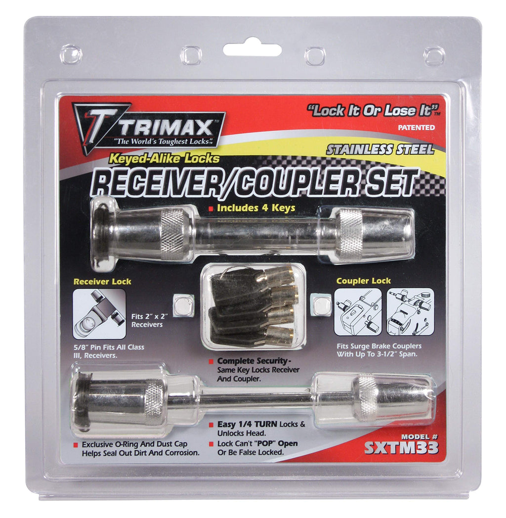  [AUSTRALIA] - Trimax Stainless Steel T3-5/5" Receiver & Tc3-3-1/2" Span Coupler Lock-Keyed Alike Set SXTM33, Clam Packaging