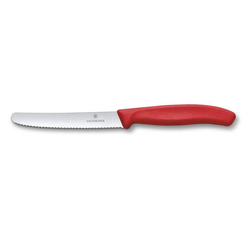  [AUSTRALIA] - Victorinox Swiss Classic Tomato and Table Knife Ideal for Cutting Fruits and Vegetables with Soft Skin Serrated Blade in Red, 4.3 inches