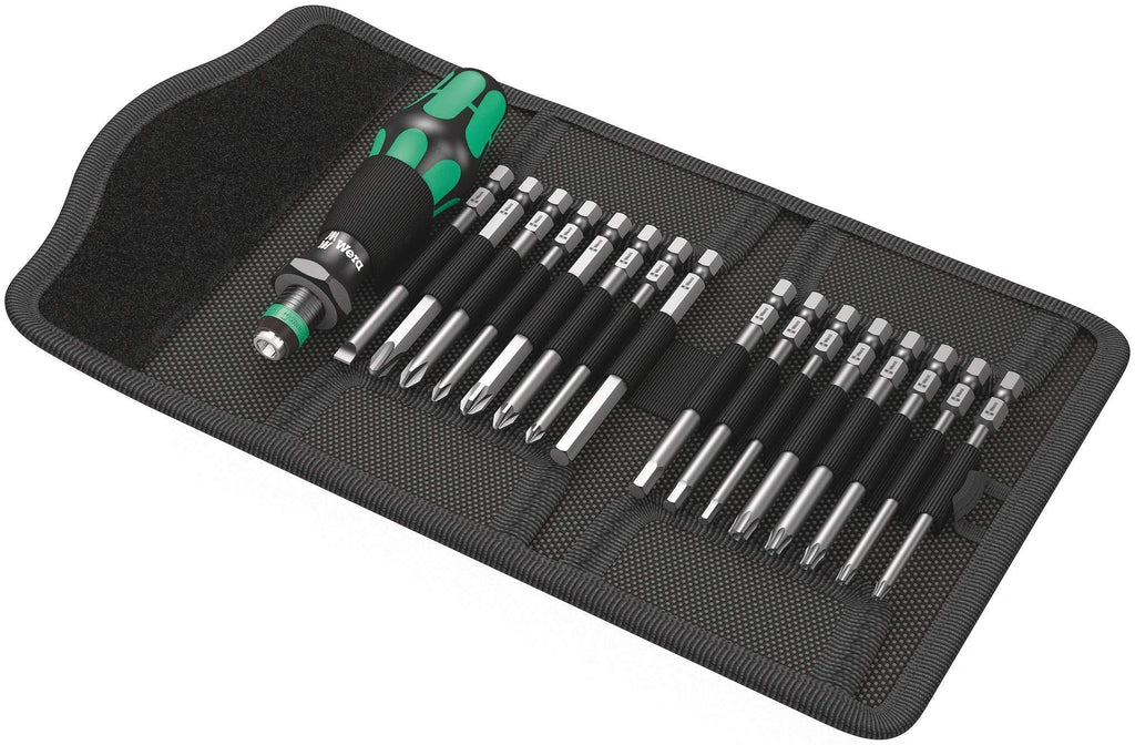  [AUSTRALIA] - Wera KK 60 Kraftform Bitholding Screwdriver and 3 1/2-Inch Bit Pouch Set, 17-Piece