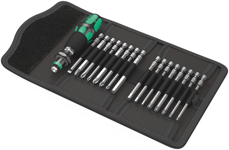  [AUSTRALIA] - Wera KK 60 Kraftform Bitholding Screwdriver and 3 1/2-Inch Bit Pouch Set, 17-Piece