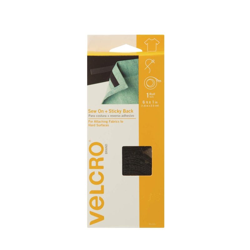  [AUSTRALIA] - VELCRO Brand Home Décor Combination of Sew On Loop and Adhesive Backed Hook Tapes, 6' x 1", Black