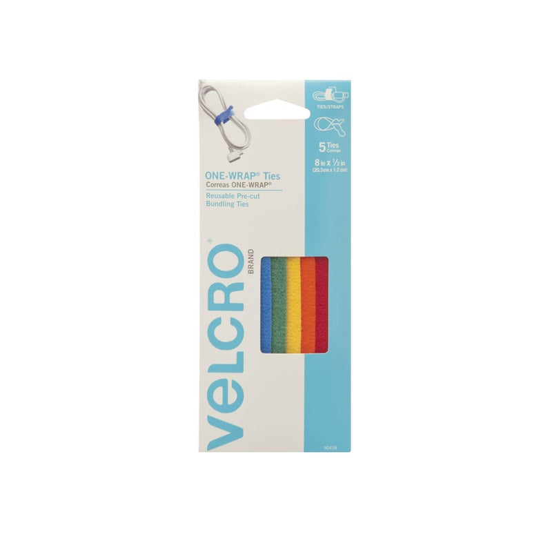  [AUSTRALIA] - VELCRO Brand ONE-WRAP Ties | Cable Management, Wires & Cords | Self Gripping Cable Ties, Reusable | 5 Ct - 8" x 1/2" | Multi-color Multi Color 5 Ties 8in x 1/2in