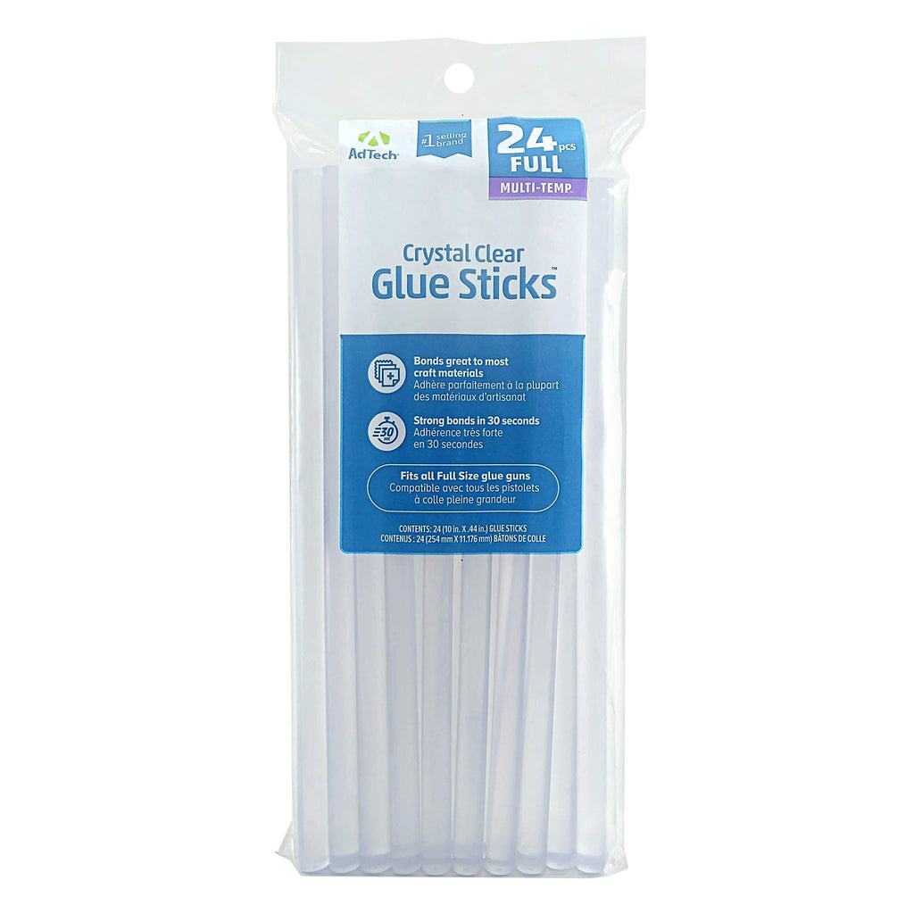 Adtech Crystal Clear Hot Glue Gun Sticks (220-11ZIP24) – Full Size Hot Glue Sticks. All-purpose glue sticks for crafting, scrapbooking & more. 10” long .44” Diameter. 24 Sticks., Clear SINGLE PACK - LeoForward Australia