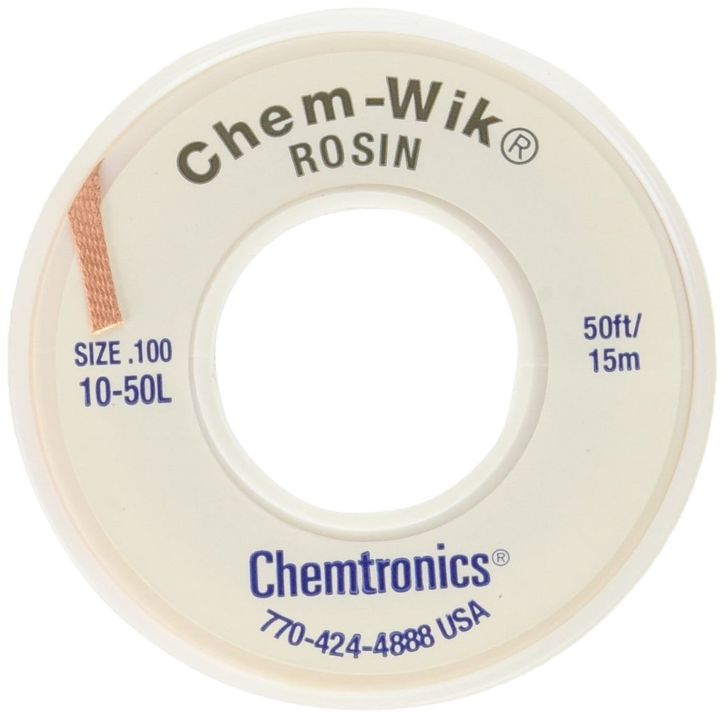  [AUSTRALIA] - Chemtronics Desoldering Braid, Chem-Wik, Rosin, 10-50L 0.10", 50ft.