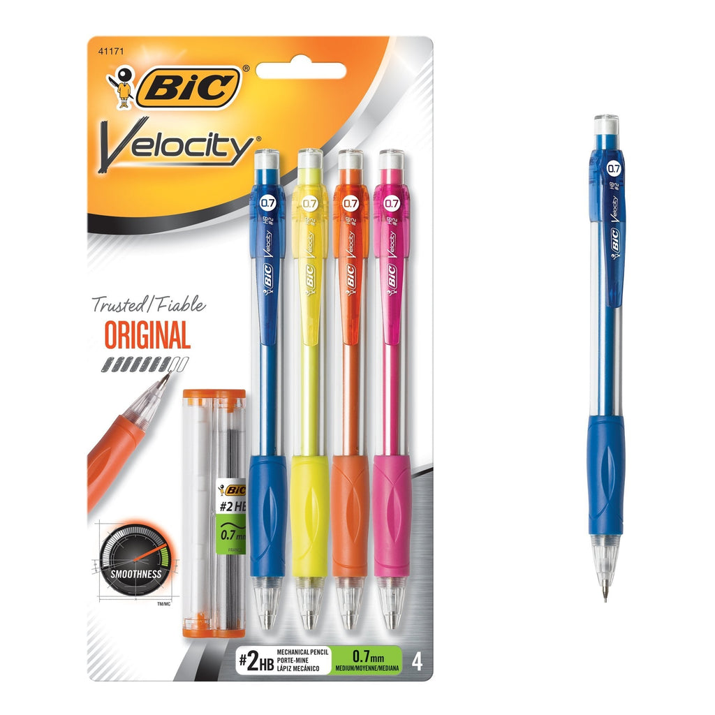 BIC Velocity Original Mechanical Pencil (0.7 mm), Black, For Smooth and Dark Writing, Durable Eraser, 4-Count 4 count - LeoForward Australia