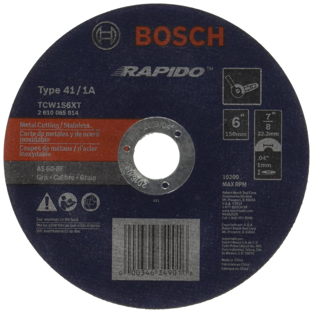  [AUSTRALIA] - Bosch TCW1S6XT 6 In. .040 In. 7/8 In. Arbor Type 1A (ISO 41) 60 Grit Rapido Fast Metal/Stainless Cutting Abrasive Wheel