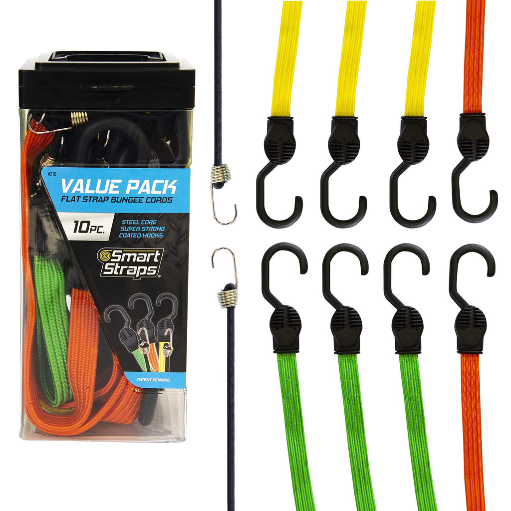  [AUSTRALIA] - SmartStraps Bungee Cords (10pc Value Pack) – Secure Luggage, Coolers and Other Light Loads for Transport – Flat Strap Bungee Cords Distribute Load to Reduce Slipping
