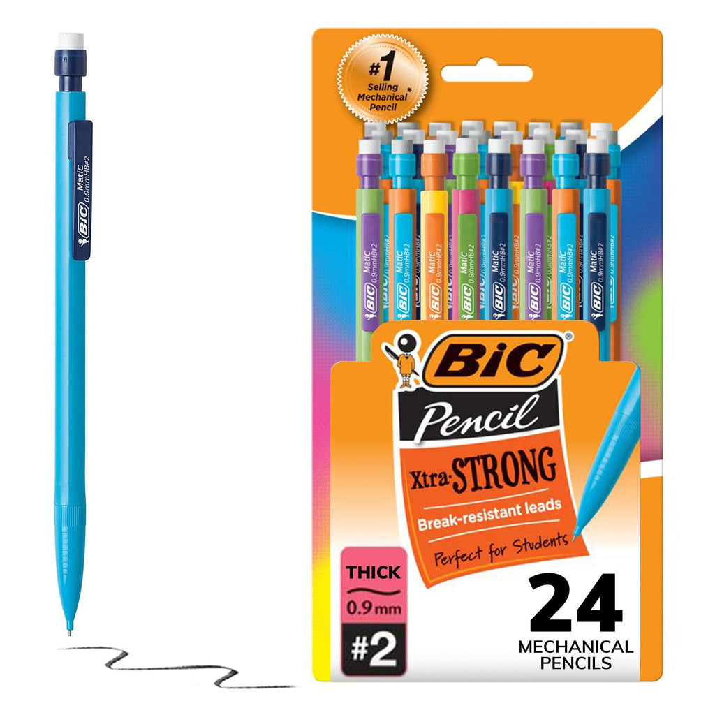  [AUSTRALIA] - BIC Xtra-Strong Thick Lead Mechanical Pencil, With Colorful Barrel Thick Point (0.9mm), 24-Count Pack, Mechanical Pencils With Erasers 24 Count (Pack of 1)