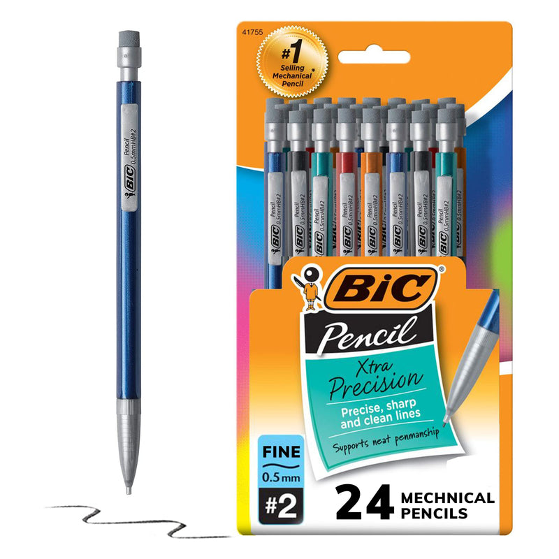  [AUSTRALIA] - BIC Xtra-Precision Mechanical Pencils With Erasers, Fine Point (0.5mm), 24-Count Pack, Mechanical Drafting Pencil Set 24 Count (Pack of 1)