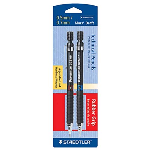  [AUSTRALIA] - Staedtler Mars Draft Tech Pencil, 4H/3H/2H/H/F/HB/B, 0.5/0.7 mm, Black Barrel, 2 per Pack (925ASBK2) 1