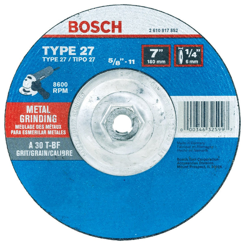  [AUSTRALIA] - Bosch GW27M701 Type 27 Metal Grinding Wheel, 7-Inch 1/4 by 5/8-11-Inch Arbor (Pack of 1)