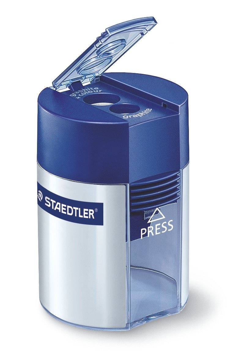 Staedtler 512 001 ST Double-hole Tub Pencil Sharpener 1-2/3 L x 2-1/4 W x 1-2/3 H in Silver/Blue - LeoForward Australia