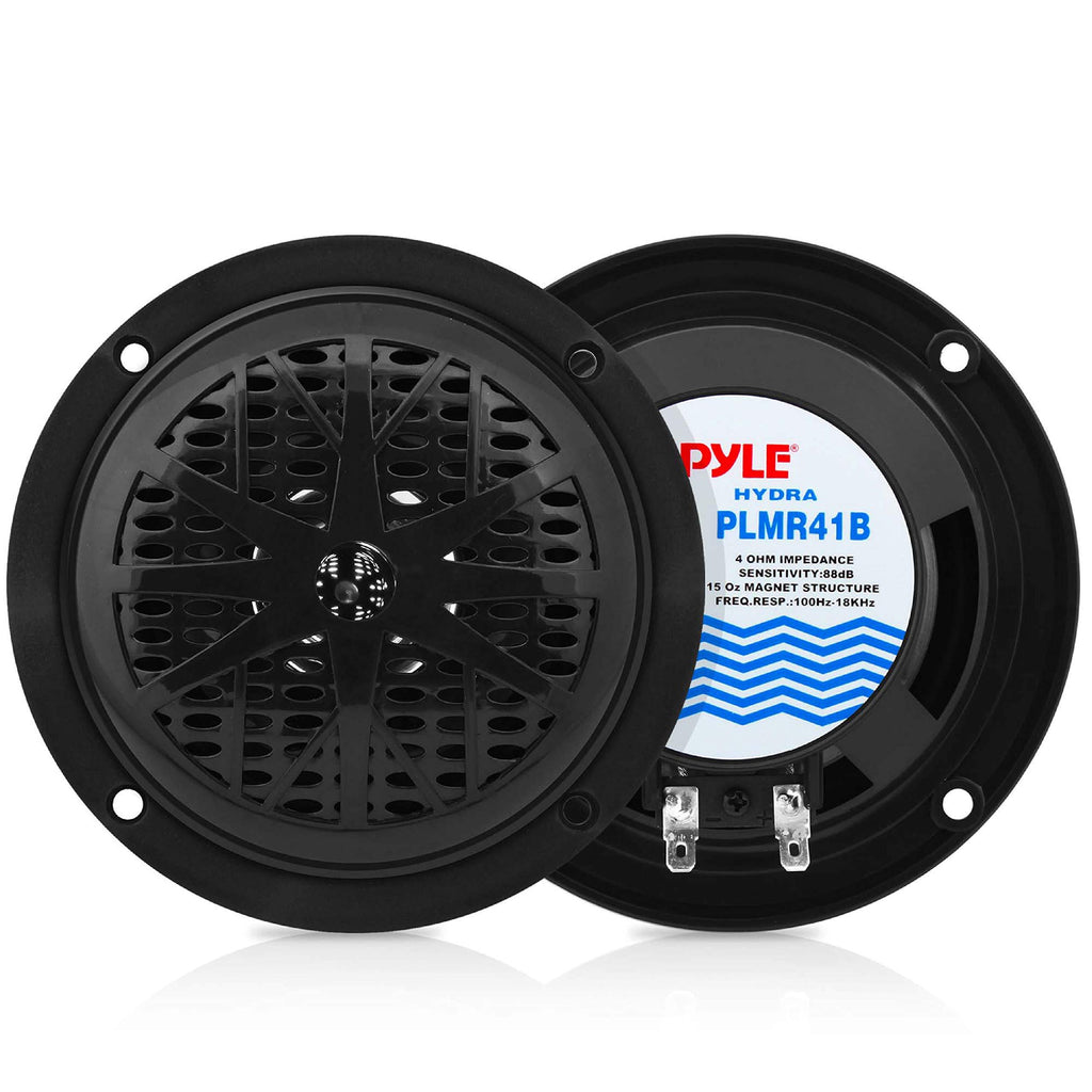 4 Inch Dual Marine Speakers - Waterproof and Weather Resistant Outdoor Audio Stereo Sound System with Polypropylene Cone, Cloth Surround and Low Profile Design - 1 Pair - PLMR41W (Black) Black Standard Packaging - LeoForward Australia