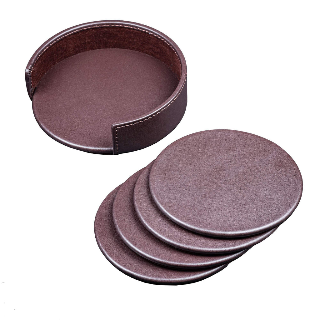  [AUSTRALIA] - Dacasso Chocolate Brown Leather 4 Round Coaster Set