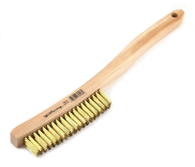  [AUSTRALIA] - Forney 70518 Wire Scratch Brush, Brass with Curved Wood Handle, 13-3/4-Inch-by-.012-Inch 1 Pack