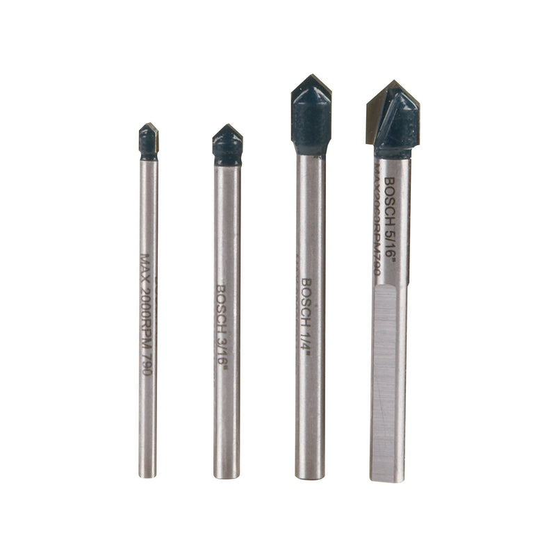  [AUSTRALIA] - BOSCH GT2000 4-Piece Carbide Tipped Glass, Ceramic and Tile Drill Bit Set , silver 4pc