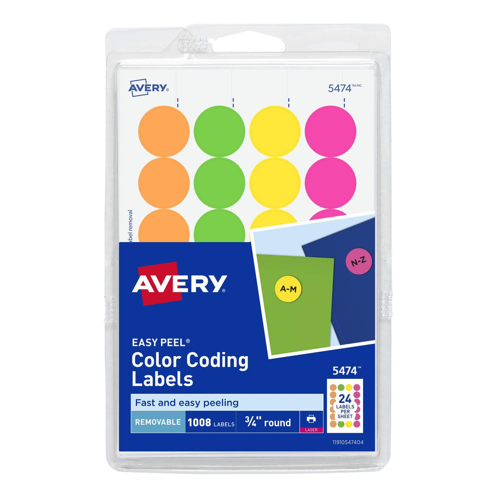 AVERY Removable Print or Write Dot Stickers 3/4 Inch, Assorted Colors, Pack of 1008 Round Stickers (5474), White - LeoForward Australia