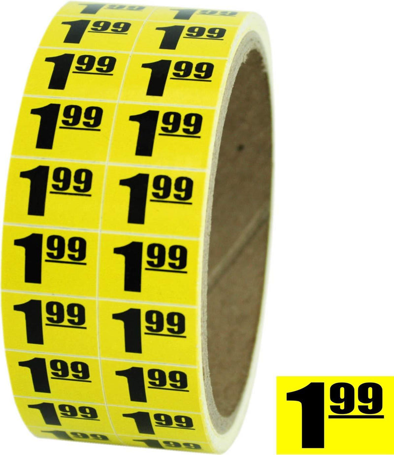$1.99 In-Store Use Day-Glo Yellow Display Labels 3/4" x 1/2" - 1 Roll, 1000 Labels #MSLW3401 (Retail Price Stickers) - LeoForward Australia