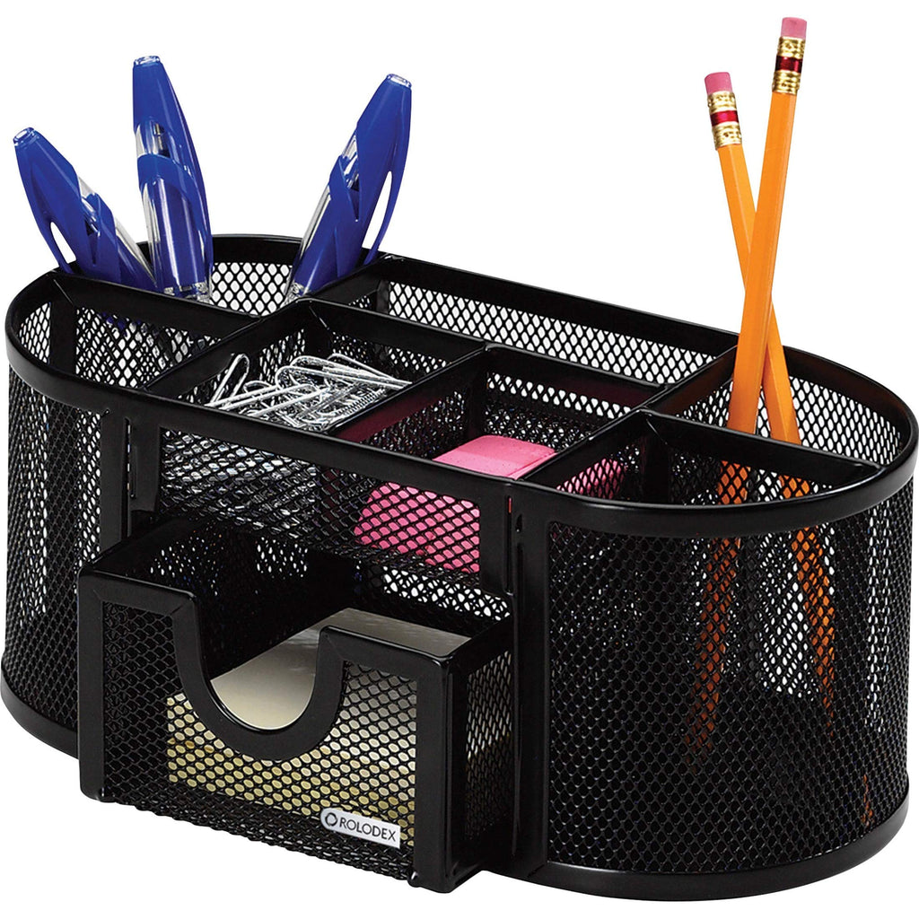 Rolodex Mesh Pencil Cup Organizer, Four Compartments, Steel, 9 1/3"x4 1/2"x4", Black (1746466) - LeoForward Australia