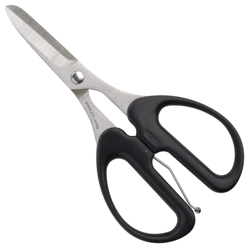  [AUSTRALIA] - ALLEX Leather Scissors Professional Heavy Duty Sharp Japanese Stainless Steel, Leather Cutting Scissors Spring Loaded Handle, Made in JAPAN, Black