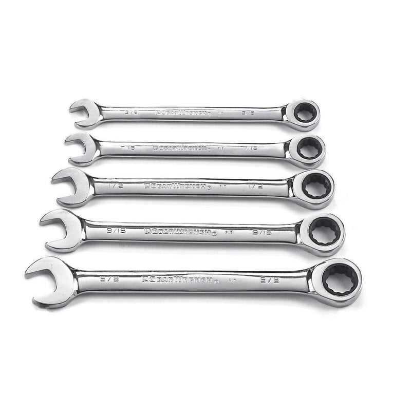  [AUSTRALIA] - GearWrench 5 Pc. 12 Point Ratcheting Combination SAE Wrench Set - 93005, Silver 5 Piece Set