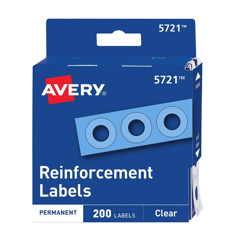 AVERY Clear Self-Adhesive Reinforcement Labels, Round, Pack of 200 (5721) 200 to 249 - LeoForward Australia