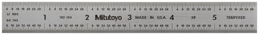  [AUSTRALIA] - Mitutoyo 182-104, Steel Rule, 6" (3R), (1/32, 1/64, 1/10, 1/50"), 3/64" Thick X 3/4" Wide, Satin Chrome Finish Tempered Stainless Steel