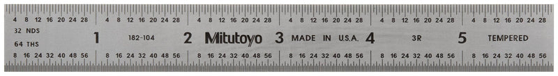  [AUSTRALIA] - Mitutoyo 182-104, Steel Rule, 6" (3R), (1/32, 1/64, 1/10, 1/50"), 3/64" Thick X 3/4" Wide, Satin Chrome Finish Tempered Stainless Steel