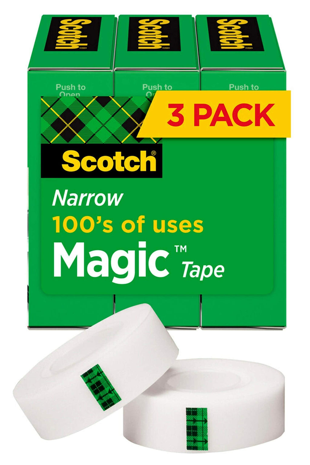  [AUSTRALIA] - Scotch Magic Tape, 3 Rolls, Numerous Applications, Invisible, Engineered for Repairing, 1/2 x 1296 Inches, Boxed (810H3), Transparent