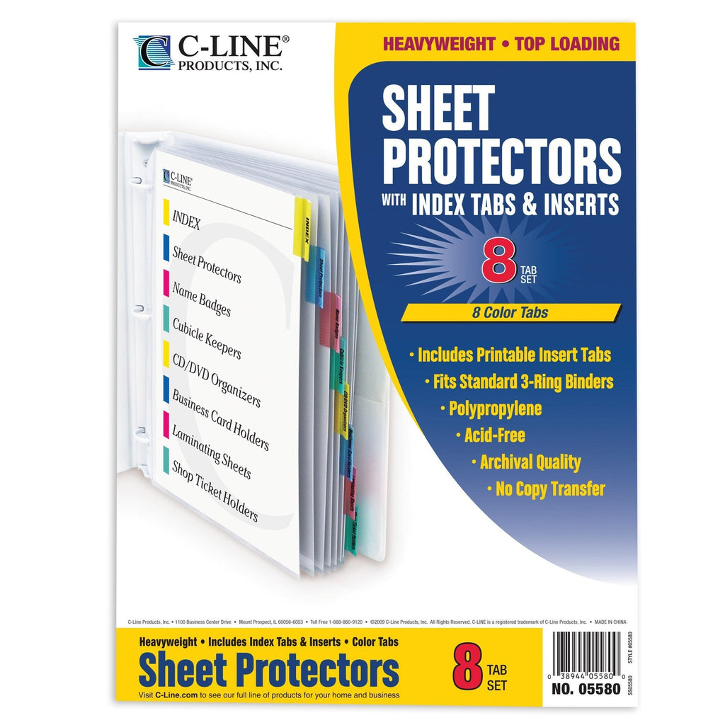  [AUSTRALIA] - C-Line Polypropylene Sheet Protector with Index Tabs, Assorted Color Tabs, 11 x 8.5 Inches, One 8-Tab Set (05580) Assorted Colors