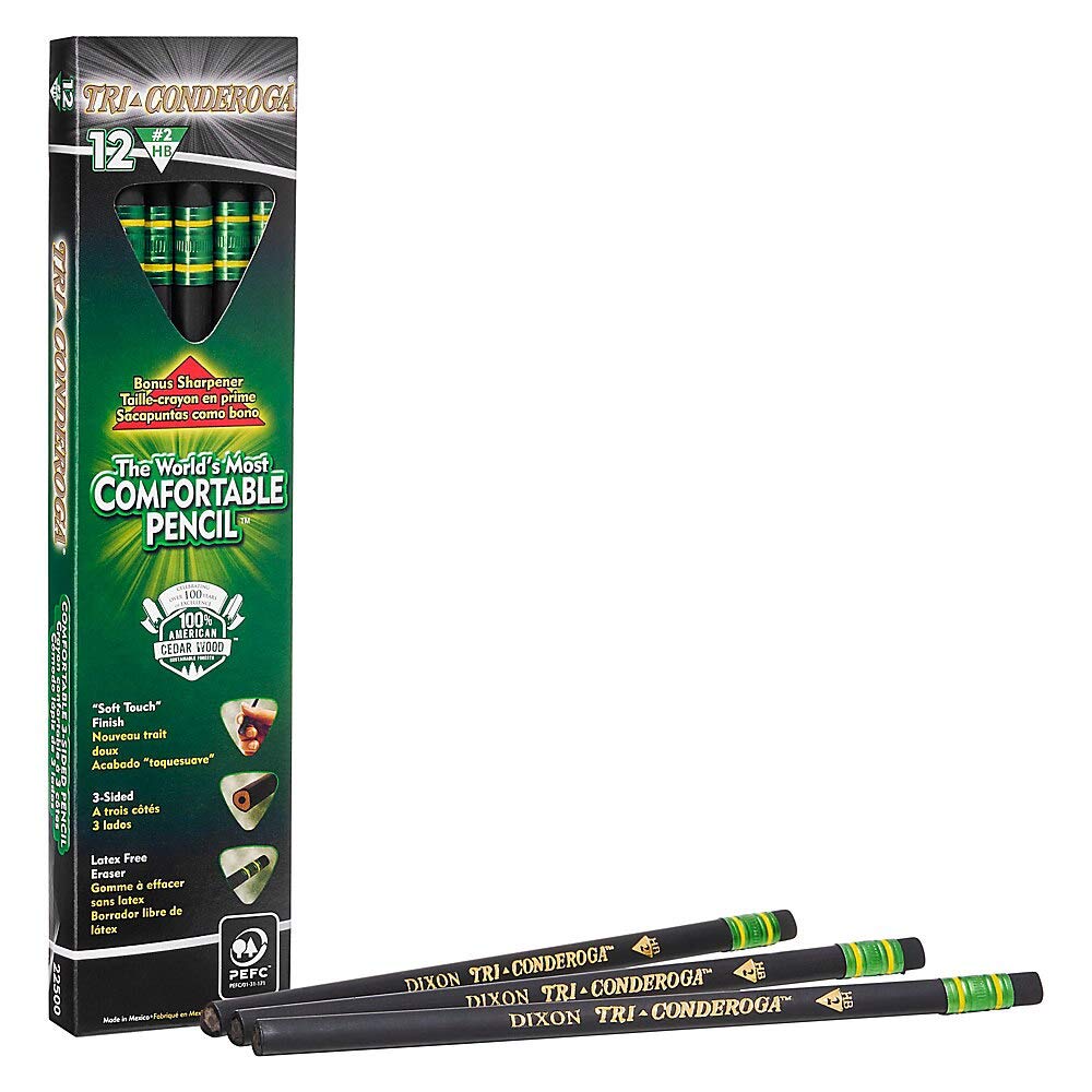  [AUSTRALIA] - Ticonderoga Tri-Conderoga Triangular Pencils, Wood-Cased #2, Sharpener, Soft Touch Comfort Barrel, Black, 12-Pack (22500) 12 Count