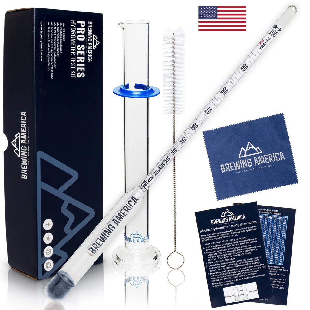 Hydrometer Alcohol Meter Test Kit: Distilled Alcohol American-Made 0-200 Proof Pro Series Traceable Alcoholmeter Tester Set with Glass Jar for Proofing Distilled Spirits - Made in America - LeoForward Australia