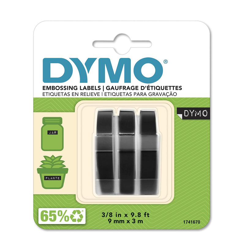  [AUSTRALIA] - DYMO 3D Plastic Embossing Labels for Embossing Label Makers, White Print on Black, 3/8'' x 9.8', 3-roll Pack (1741670)
