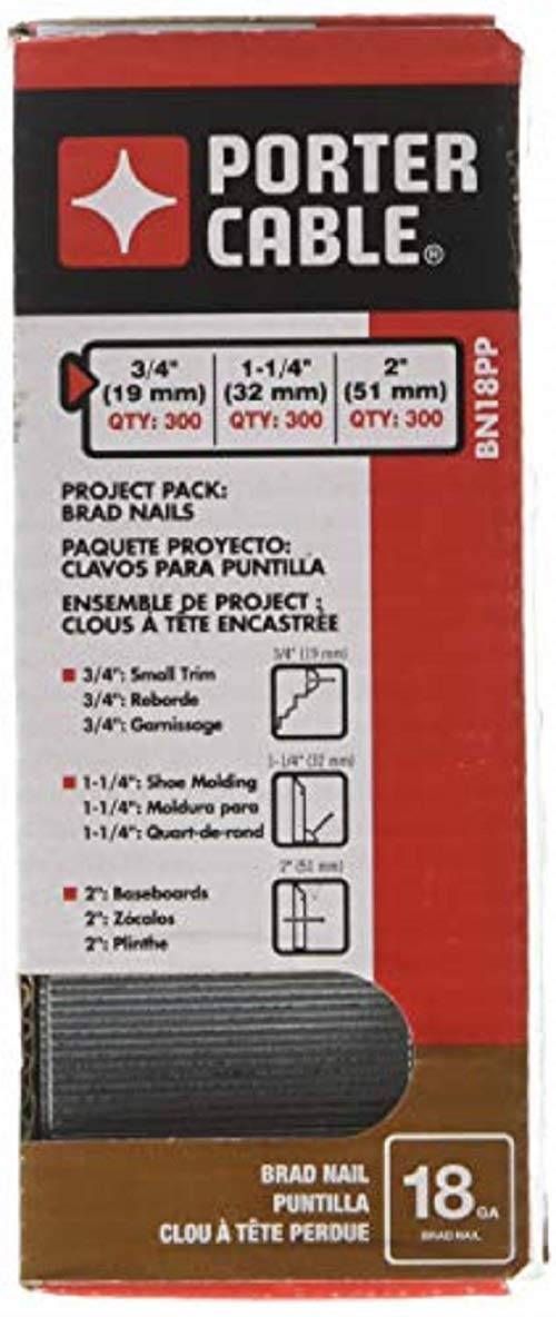  [AUSTRALIA] - PORTER-CABLE Brad Nails, Project Pack, 18GA, 3/4 Inch - 300, 1-1/4-Inch - 300; 2-Inch - 300, 900-Pack (BN18PP) Original Version