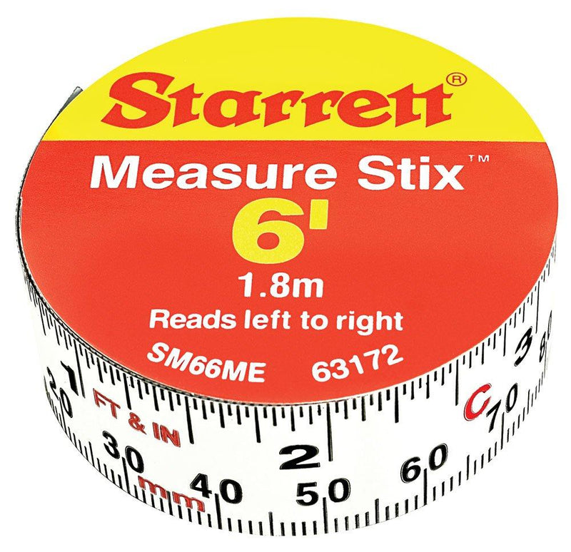 Starrett SM66ME Adhesive Tape Measure, 3/4" Width, 6' Length White - LeoForward Australia