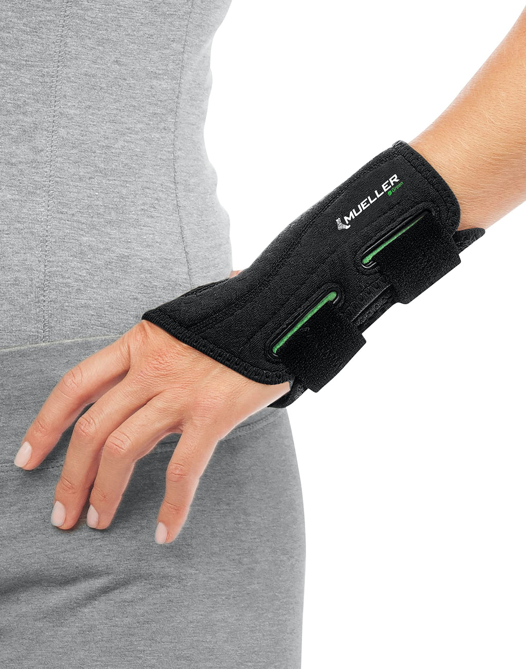  [AUSTRALIA] - MUELLER Green Fitted Wrist Brace, Left Hand, Small/Medium (5-8), Black Small/Medium (Pack of 1)