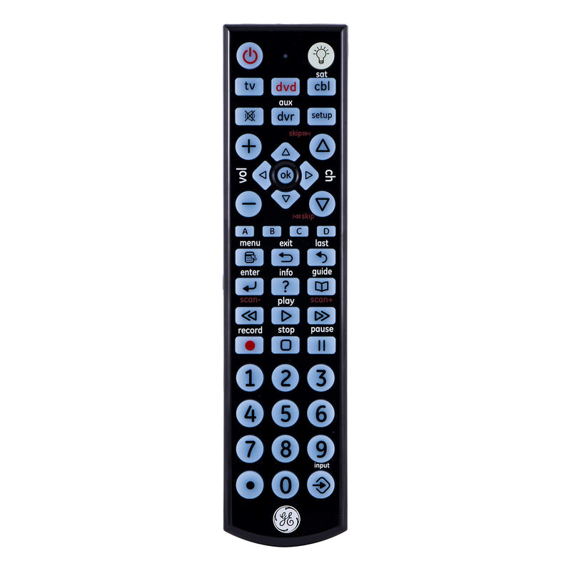 GE Big Button Backlit Universal Remote Control for Samsung, Vizio, Lg, Sony, Sharp, Roku, Apple TV, RCA, Panasonic, Smart TVs, Streaming Players, Blu-Ray, DVD, 4-Device, Black, 34455 - LeoForward Australia